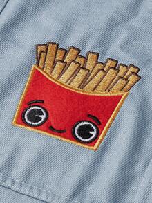 Nemons Artist 1 件帅气牛仔布狗狗衣服，带薯条刺绣，可爱宠物夹克 - 藍色 - 查看 2