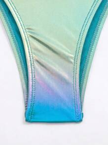 Swim Vcay Summer Beach Metallic Halter Triangle Tie Side Bikini Set - Cadet Blue - View 5