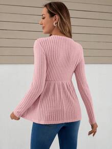 SHEIN Maternity Solid Peplum Tee With Long Sleeve - Baby Pink - View 2