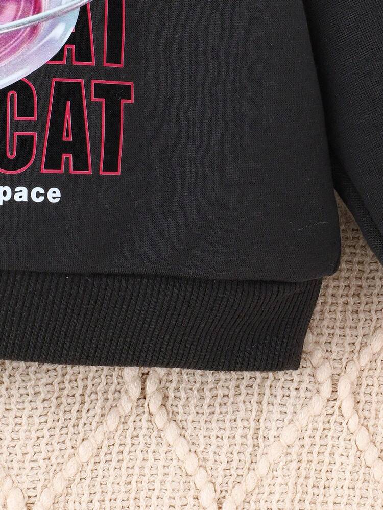 Baby Girl Slogan & Cartoon Graphic Contrast Side Seam Sweatshirt