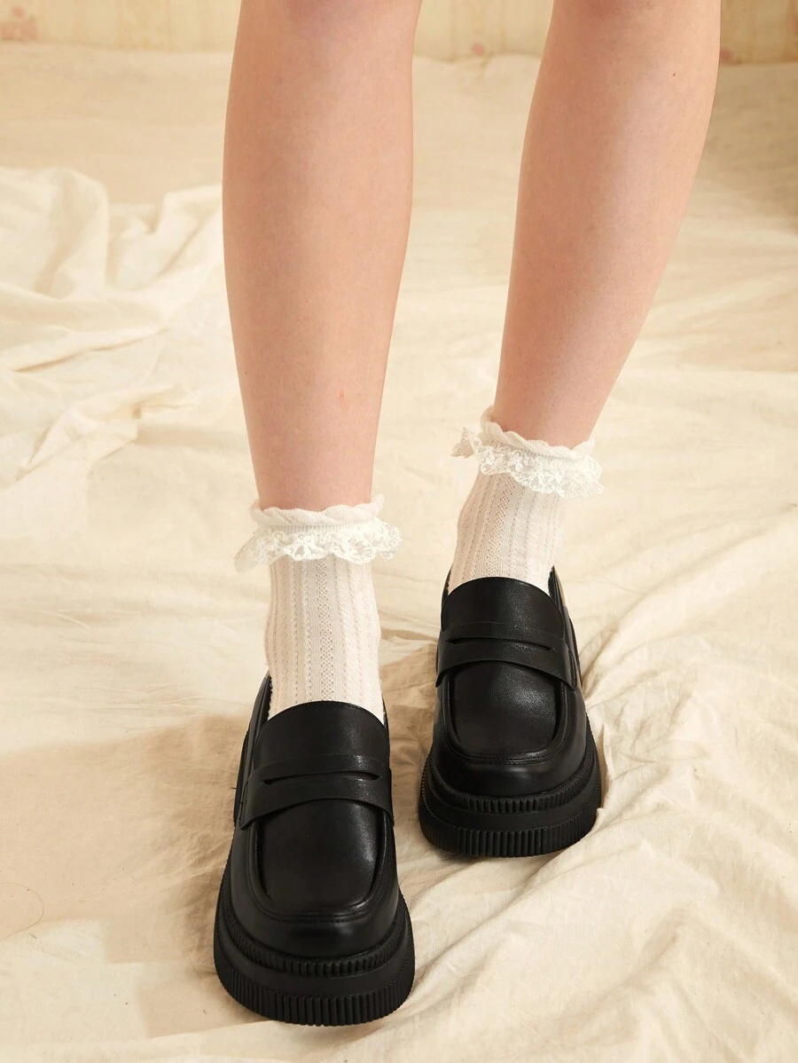 SheIn MOD NỮ Giày lười Giày nêm , Sẵn sàng Đen Nêm Giày đế bệt - màu đen - Xem 1