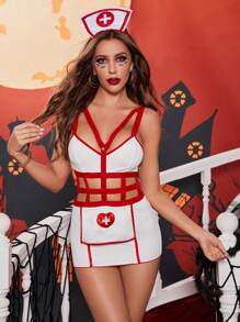 Halloween Nurse Costume Dress & Headwear - Multicolor - View 1