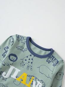 Kleine Jungen langärmeliges Top und Hose aus Tierdruck Homewear-Set, Frühling/Herbst/Winter - Grün - Übersicht 3