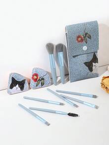 GALLERY  K 可愛奶牛,貓&花朵設計化妝刷套裝 - 彩色 - 查看 5