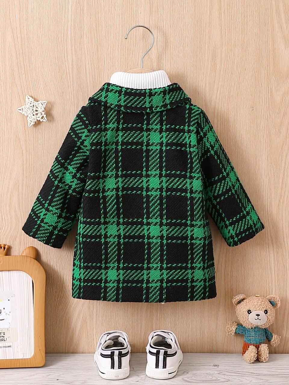 Baby Boy Plaid Pattern Pocket Patched Coat Without Sweater