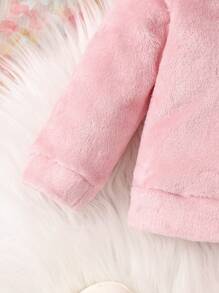 女嬰雙色3D耳朵設計連帽毛絨夾克和褲子 - 粉色 - 查看 4