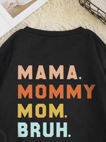 INAWLY Plus Size Women's Letter Print Round Neck Long Sleeve Casual Loose Pullover Sweatshirt - Black - View 5