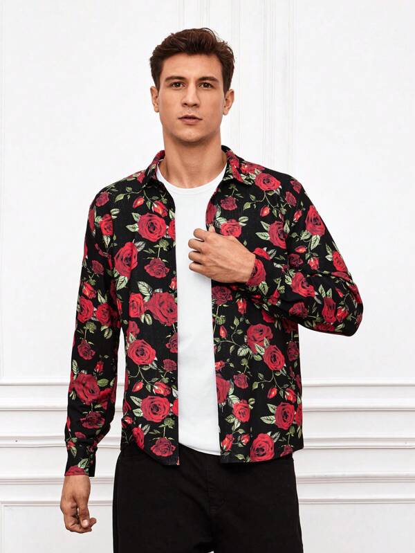 RueChic Cămașă cu imprimeu floral pentru bărbați
