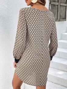 SHEIN Frenchy In Toàn bộ Viền tương phản Đầm - Màu be - Xem 2