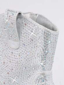 Metallic Faux Leather Zip-Up Block Heel Boots - Silver - View 3