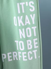 SHEIN Tween Boy Slogan Graphic Pullover & Sweatpants & Bag - Green - View 6