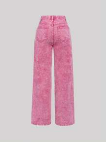 SHEIN Girlism Teen Girl Ripped Straight Leg Jeans - Hot Pink - View 2