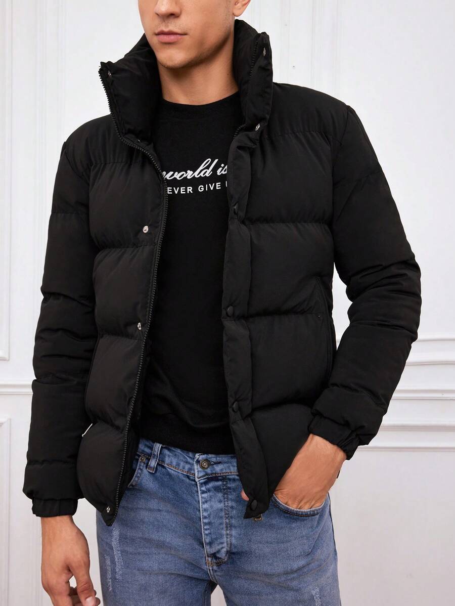 RueChic Men 1pc Slant Pocket Puffer Vest Coat - Black - View 1