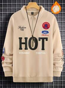 Manfinity Homme Loose Fit Men's Letter Print Drop Shoulder Thermal Lined Sweatshirt