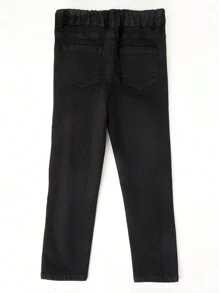 Boys Floral Embroidery Ripped Jeans - Black - View 2