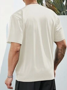 Manfinity Homme Men Plus Slogan Graphic Drop Shoulder Tee - Khaki - View 2