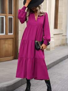 SHEIN Privé 素色荷葉邊娃娃裙 - 紫色 - 查看 6