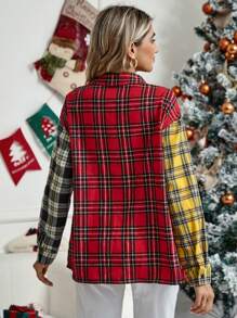 SHEIN Áo sơ mi trễ vai in họa tiết Tartan dành cho bà bầu - Nhiều màu - Xem 2