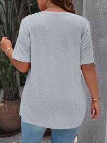 SHEIN LUNE 大碼素色交叉圍裹側收褶T恤 - 淺灰色 - 查看 2