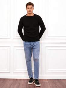 RueChic Men Ripped Straight Leg Jeans - Light Wash - View 6