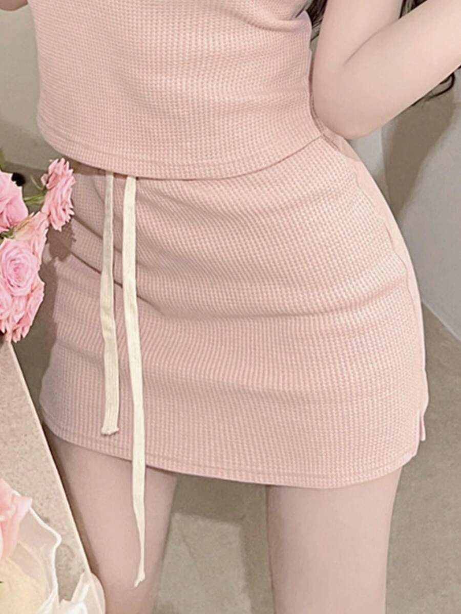 女士纯色蕾丝简约修身齐膝长裙，休闲日常穿着