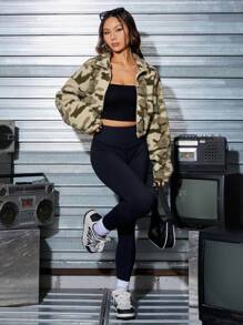 SHEIN EZwear Chaqueta teddy con hombros caídos y estampado de camuflaje - Multicolor - Ver 7