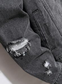 Manfinity Homme Men Letter Graphic Ripped Denim Jacket Without Tee