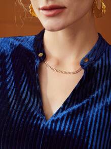 MOTF PREMIUM 滌綸常規拼接洋裝 - 藍色 - 查看 3