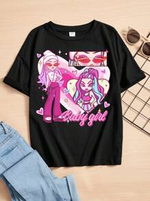 Teen Girls Figure & Letter Graphic Tee - Black - View 1