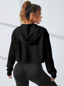 SHEIN Sport Studio Sport Jacke Drop Shoulder Reißverschluss, Kapuze, Crop