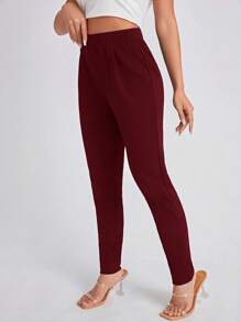 SHEIN Essnce Pantalón pitillo con bolsillo ladeado - Burdeos - Ver 4