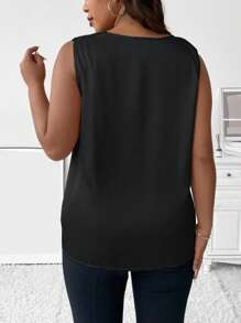 SHEIN LUNE 大碼拼接水溶蕾絲緞面襯衫 - 黑色 - 查看 2