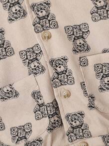 SHEIN Bimbo carino orso stampata maniche lunghe con cappuccio Giacche e Pantaloni affusolati Set - Cachi - Visualizzare 9