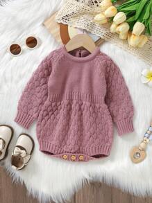 Baby Girl Raglan Sleeve Keyhole Back Knit Bodysuit - Pink - View 1