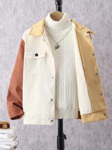 Tween Boy Colorblock Flap Pocket Corduroy Coat Without Sweater - Multicolor - View 5