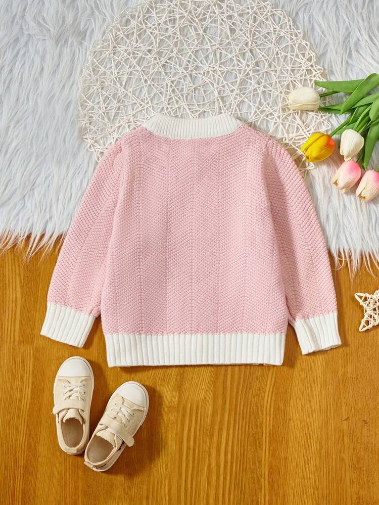 Baby Girl Contrast Trim Button Up Cardigan