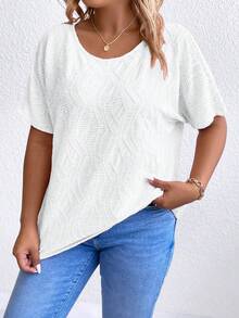 SHEIN LUNE Plus Solid Batwing Sleeve Tee - White - View 6