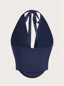 Firerie Draped Front Backless Halter Top - Navy Blue - View 2