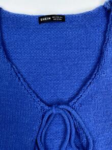 SHEIN Unity Tie Front Crop Cardigan - Blue - View 7