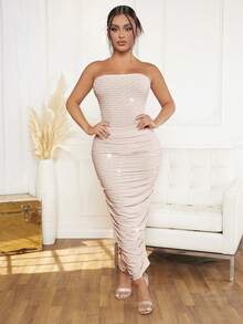 SHEIN SXY 側收褶包臀半身裙 - 杏色 - 查看 5