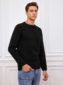 RueChic Men Solid Raglan Sleeve Sweater - Black - View 3