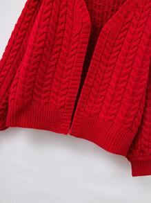 SHEIN Áo khoác cardigan trễ vai cho bé gái tuổi teen - Đỏ - Xem 5