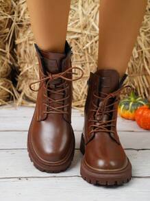 Botas Casuales De Moda Para Mujer Con Cordones - Color caoba - Ver 6