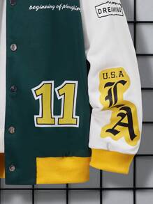 Cậu bé Tween Đồ họa Khẩu hiệu Khối màu Áo khoác Đại học Không có áo Hoodie - màu xanh lá - Xem 4