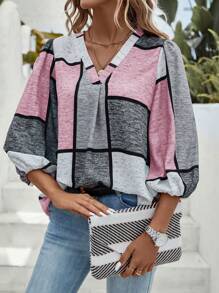 EMERY ROSE 撞色燈籠袖襯衫 - 彩色 - 查看 5