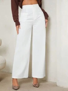 SHEIN Tall Pantalones rectos de cintura alta en color liso - Blanco - Ver 1