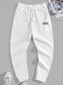 Manfinity RebelGame Hombres Pantalones deportivos con estampado de letra de cintura con cordón - Blanco - Ver 1