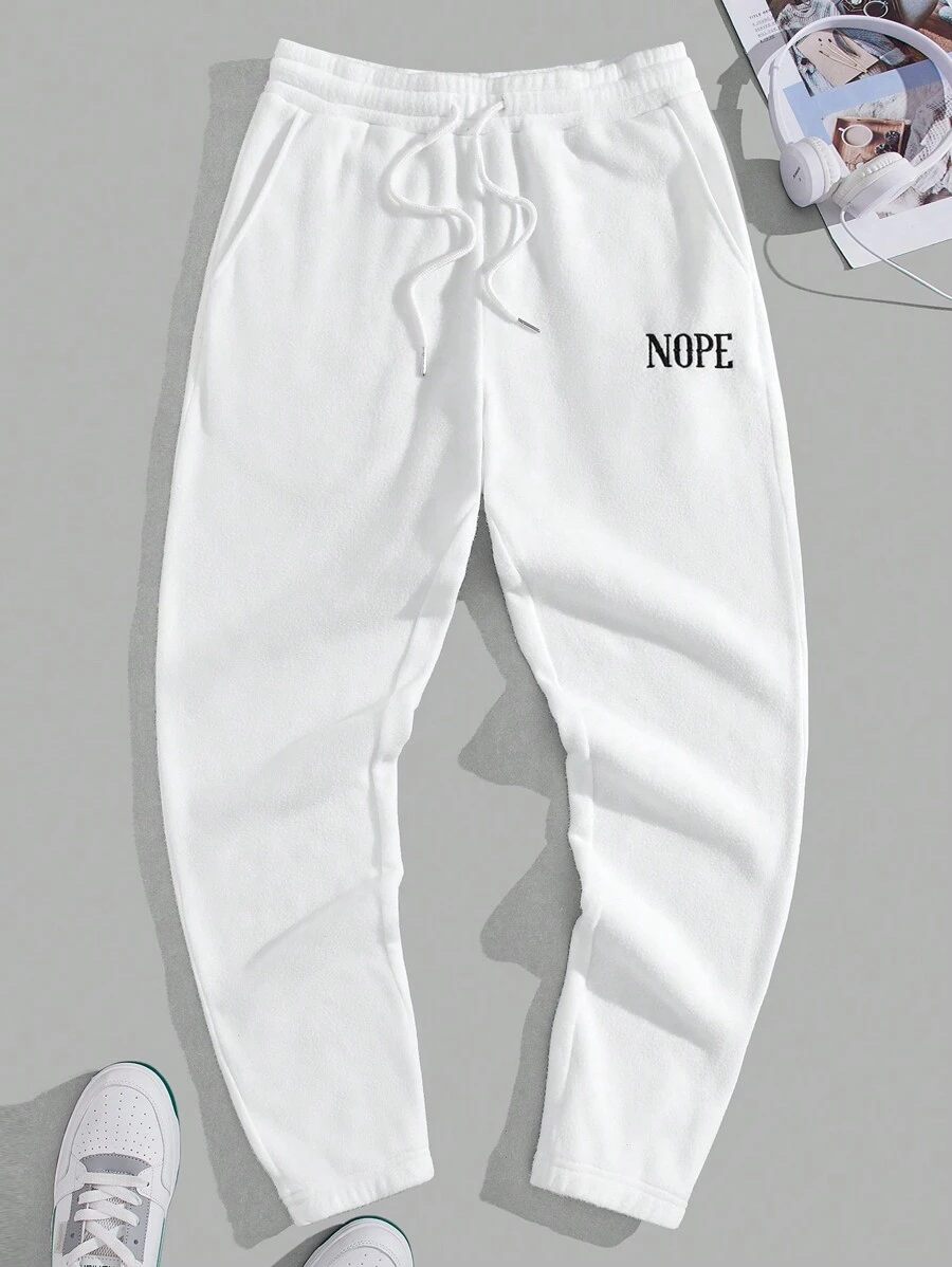 Manfinity RebelGame Hombres Pantalones deportivos con estampado de letra de cintura con cordón - Blanco - Ver 1