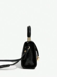 SHEIN SXY 黑色翻動套簡約風手提包 - 黑色 - 查看 3