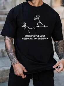 Men Slogan & Cartoon Graphic Tee - Black - View 1